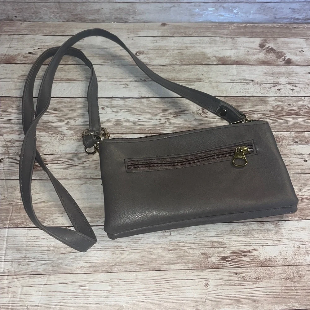Orange Dark Gray Leather Clutch Wallet Bag
